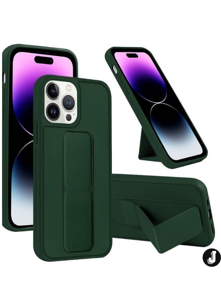 JAJEEK iPhone 16 Pro Max Green Magnetic Car Mount Kickstand Case – Premium Silicone with Vertical & Horizontal Hand Strap and Multi-Stand Functionality - Image 1