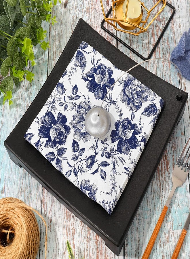 AnyDesign 80Pcs Blue White Porcelain Floral Paper Napkins Vintage Chinoiserie Flower Disposable Luncheon Napkins Retro Toile Dessert Dinner Hand Napkin for Birthday Wedding Baby Shower - Image 3