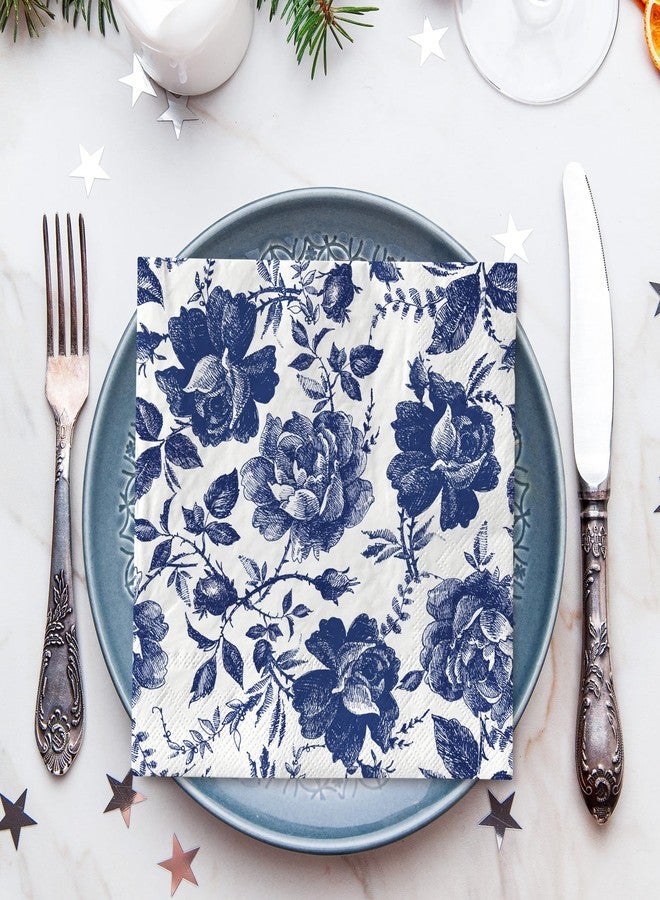 AnyDesign 80Pcs Blue White Porcelain Floral Paper Napkins Vintage Chinoiserie Flower Disposable Luncheon Napkins Retro Toile Dessert Dinner Hand Napkin for Birthday Wedding Baby Shower - Image 4