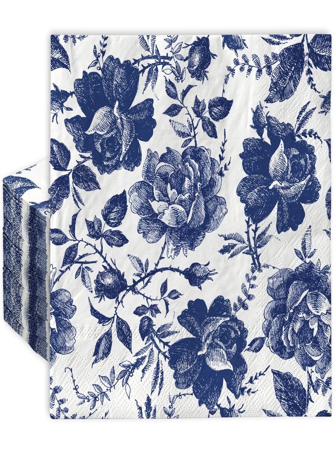 AnyDesign 80Pcs Blue White Porcelain Floral Paper Napkins Vintage Chinoiserie Flower Disposable Luncheon Napkins Retro Toile Dessert Dinner Hand Napkin for Birthday Wedding Baby Shower - Image 1