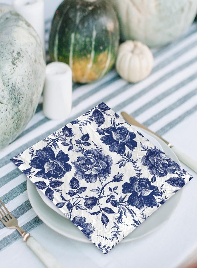 AnyDesign 80Pcs Blue White Porcelain Floral Paper Napkins Vintage Chinoiserie Flower Disposable Luncheon Napkins Retro Toile Dessert Dinner Hand Napkin for Birthday Wedding Baby Shower - Image 5