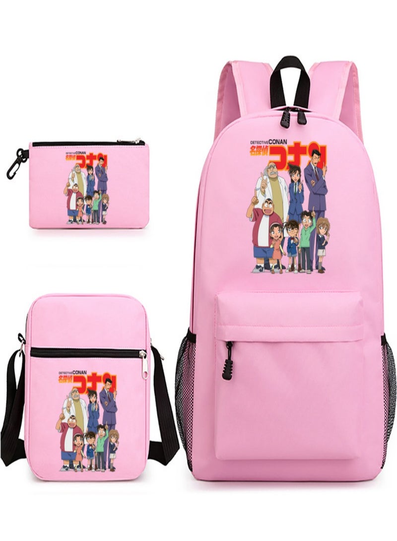 Detective Conan Children Backpack Schoolbag Teen Student School Book bag with Lunch Box Pen Case 3 in 1 for Kids