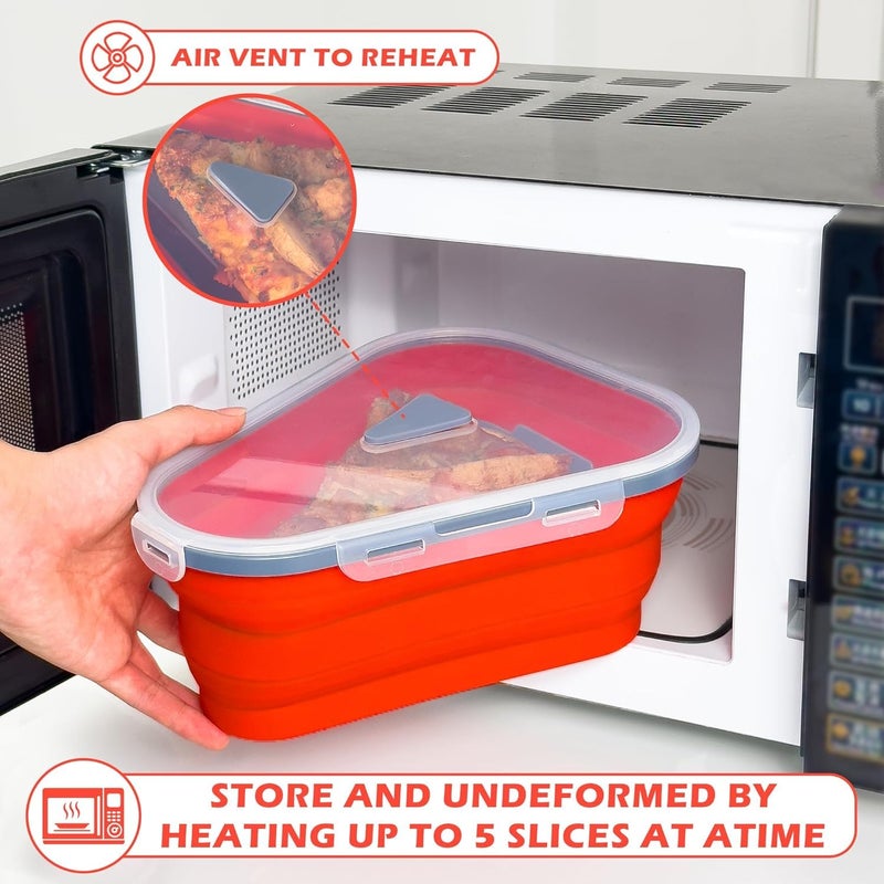 TORIOX TORIOX Pizza Storage Container Bundle includes a Microwaveable NonToxic BPAFree Expandable Pizza Container with 5 Serving Trays Blue - Image 3