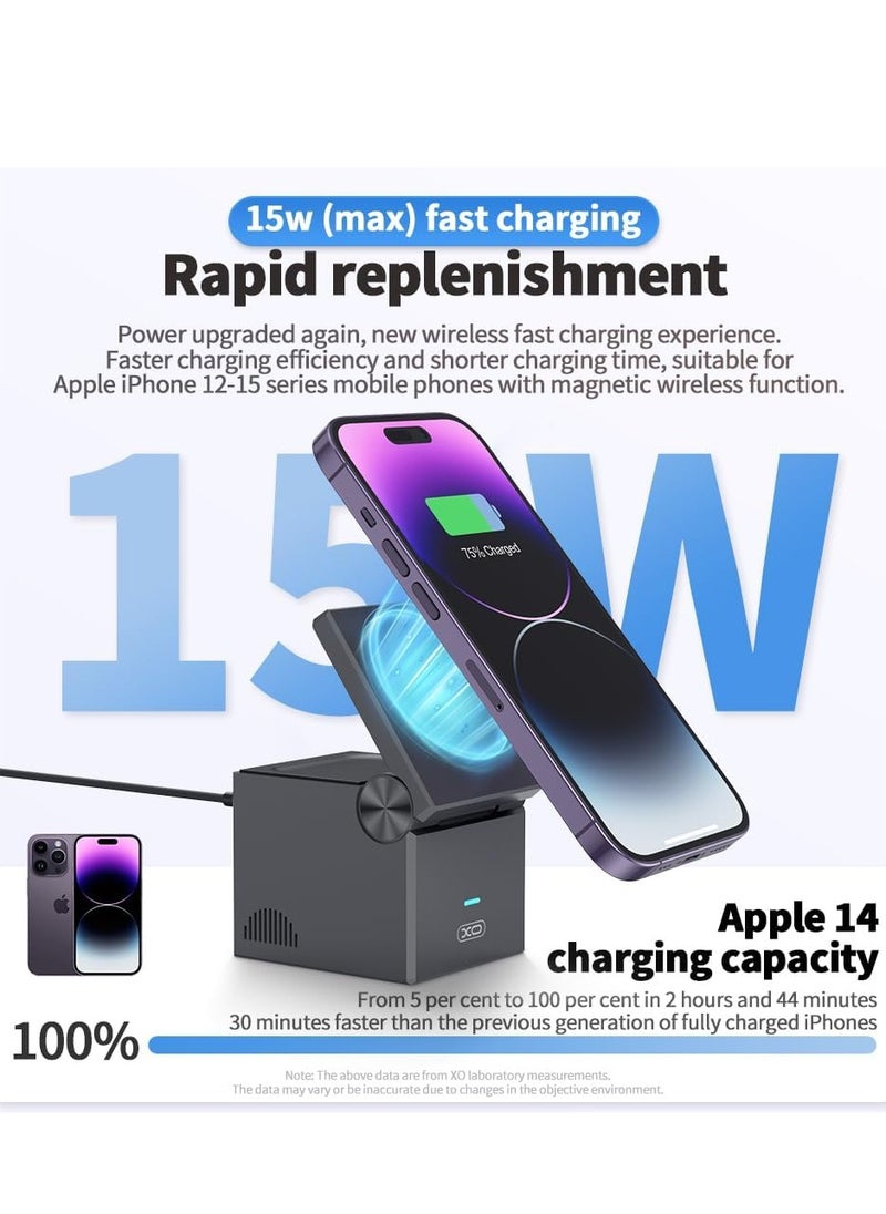 Beauenty - 3-in-1 Cube Compatible with MagSafe, 15W Fast Charging Foldable Wireless Charger Station, Compatible with iPhone 15/14/13, Apple Watch 1-8/Ultra, AirPods Pro, Magnetic wireless charger (CX027) - Image 1