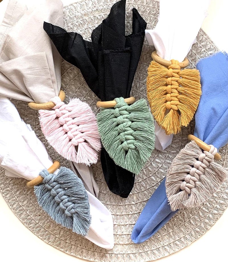 SILVERBILL Napkin Rings Set of 6 Napkin Holder Boho Table Setting Home Dcor Macrame Wedding DecorMulticolor - Image 1