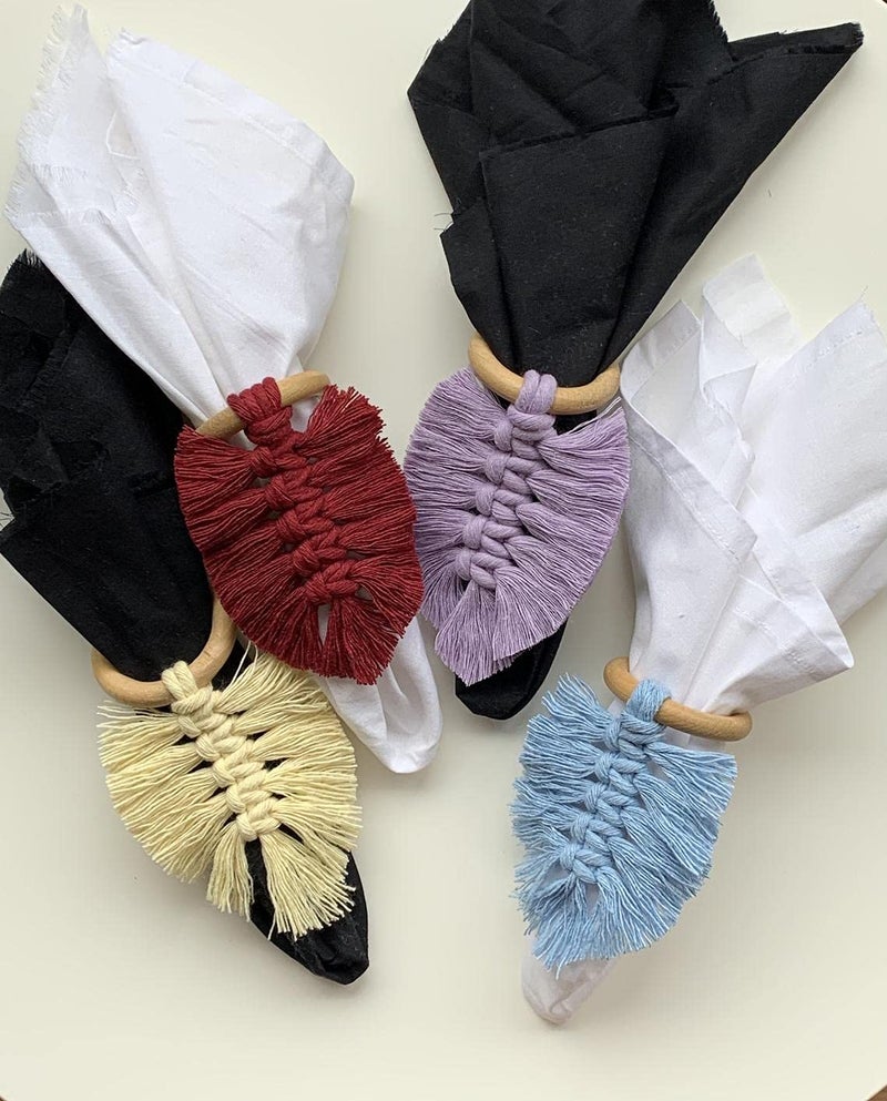 SILVERBILL Napkin Rings Set of 6 Napkin Holder Boho Table Setting Home Dcor Macrame Wedding DecorMulticolor - Image 3