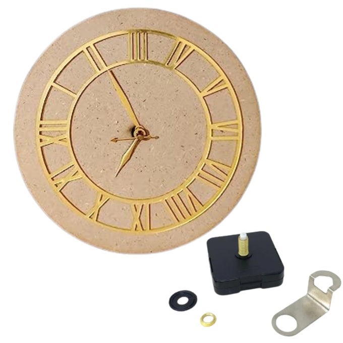 DIY CLOCK MAKING KIT FOR RESIN ART WITH 12 INCH ROUND WOODEN BLANK 10 INCH GOLD ACRYLIC ROMAN LETTERS RING AND CLOCK MOVEMENT MECHANISM SET OF 3 ACCESSORIES