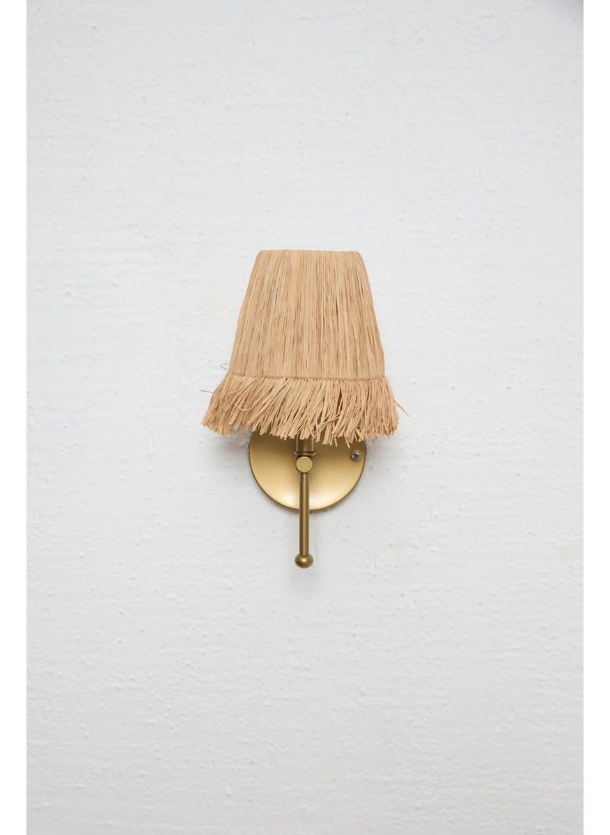 Maison Avf - Bohemian Wicker Raffia Fringed Handmade Antique Gold Led Wall Lamp - Image 1