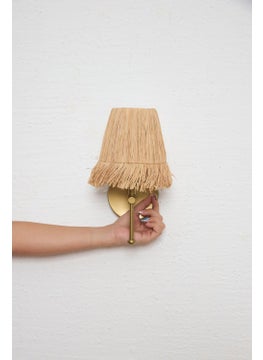 Maison Avf Bohemian Wicker Raffia Fringed Handmade Antique Gold Led Wall Lamp  - Image 2