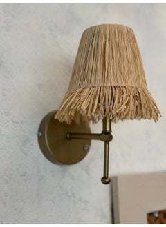 Maison Avf Bohemian Wicker Raffia Fringed Handmade Antique Gold Led Wall Lamp  - Image 5