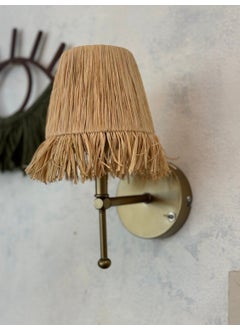 Maison Avf Bohemian Wicker Raffia Fringed Handmade Antique Gold Led Wall Lamp  - Image 3