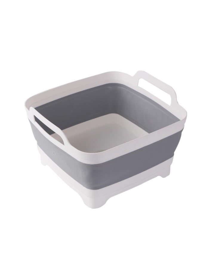 9L Collapsible Dish Basin with Drain Plug – Foldable Washing Tub with Handles, Portable Sink for RV, Camping, Kitchen, Grey - Image 1