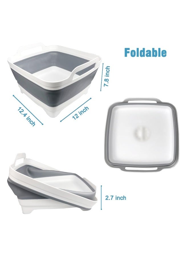 9L Collapsible Dish Basin with Drain Plug – Foldable Washing Tub with Handles, Portable Sink for RV, Camping, Kitchen, Grey - Image 2
