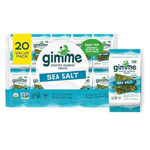 Gimme Seaweed Organic Premium Roasted Seaweed Snacks Sea Salt 20 Count Keto Vegan GlutenFree Great Source of Omega3s and Iodine Healthy OnTheGo Snack for Kids and Adults - Image 1