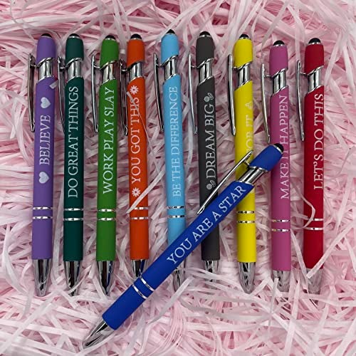 Jxueych 10 Pieces Motivational Sarcastic Quotes Ballpoint Pen, Office Gifts 2 in 1 Stylish Metal Stylus Pen for Touch Screens, 1.0 mm Black Ink (Set D) - Image 5