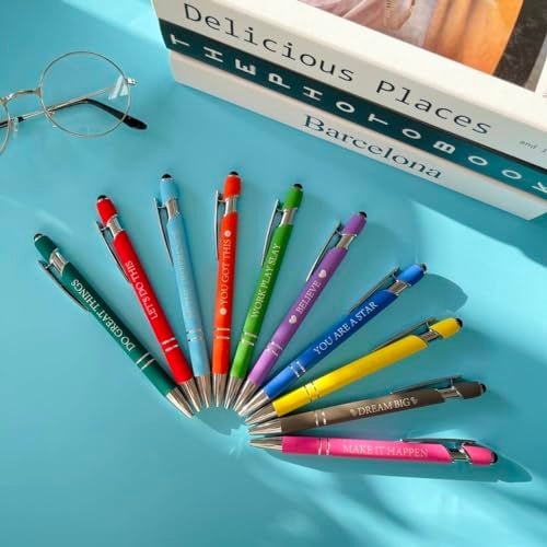 Jxueych 10 Pieces Motivational Sarcastic Quotes Ballpoint Pen, Office Gifts 2 in 1 Stylish Metal Stylus Pen for Touch Screens, 1.0 mm Black Ink (Set D) - Image 2