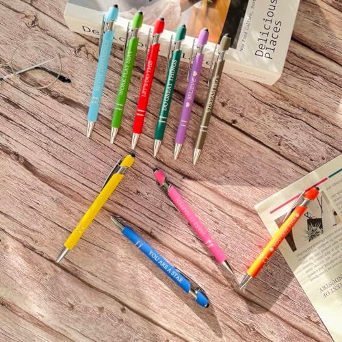 Jxueych 10 Pieces Motivational Sarcastic Quotes Ballpoint Pen, Office Gifts 2 in 1 Stylish Metal Stylus Pen for Touch Screens, 1.0 mm Black Ink (Set D) - Image 4