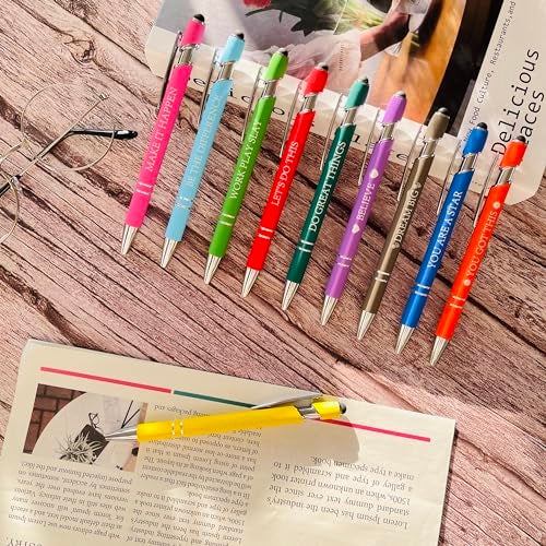 Jxueych 10 Pieces Motivational Sarcastic Quotes Ballpoint Pen, Office Gifts 2 in 1 Stylish Metal Stylus Pen for Touch Screens, 1.0 mm Black Ink (Set D) - Image 3