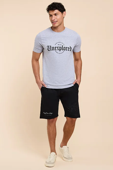 أر أند بي Solid T-Shirt with Crew Neck and Short Sleeves