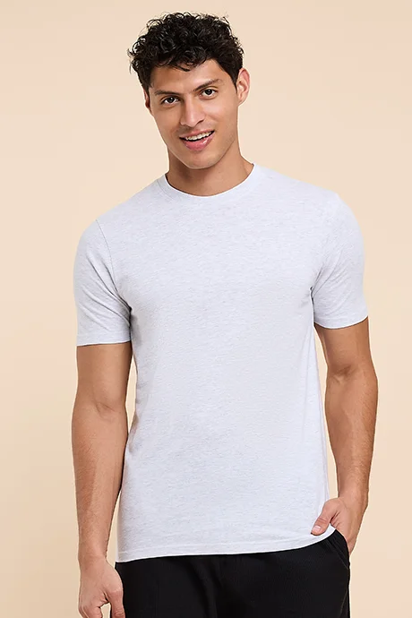 أر أند بي Solid T-Shirt with Crew Neck and Short Sleeves