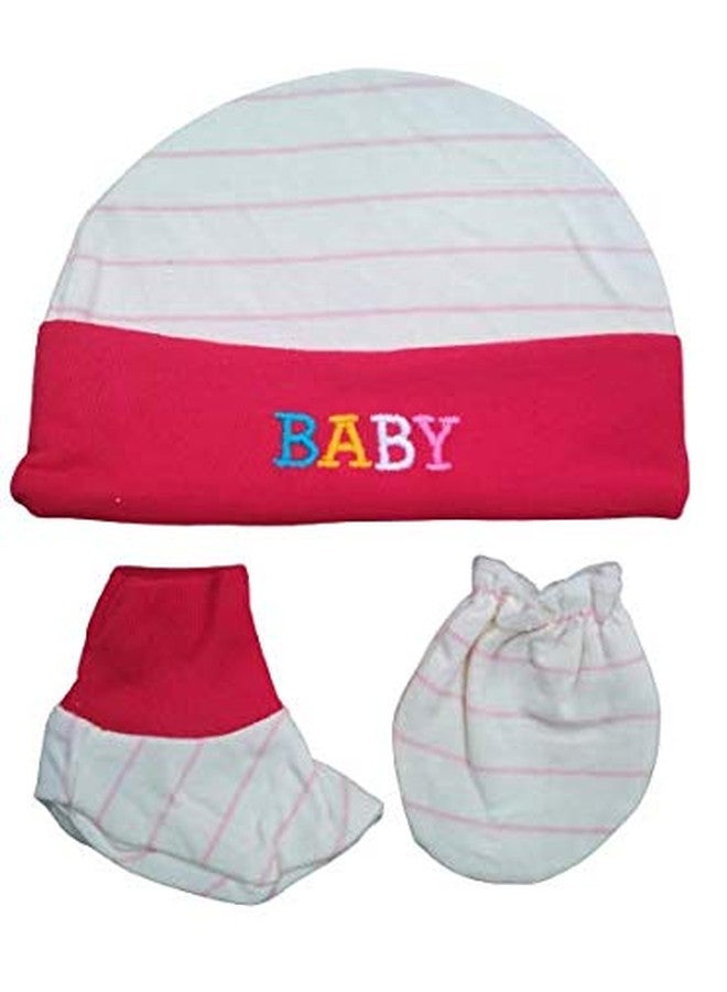 Lappu Baby Button Bibs/Apron Cute Multi Print| Waterproof Bib Set With Newborn Baby Cap Mitten Booties Set (Red) - Image 2