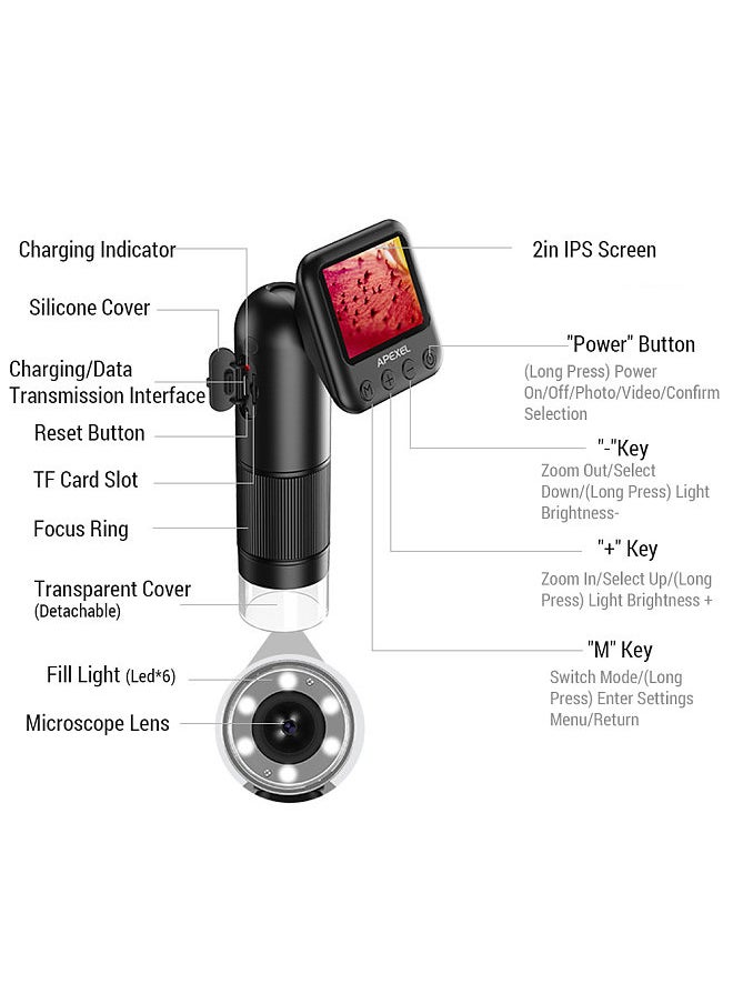 APEXEL Handheld Digital Microscope 2 Inch LCD Screen 400X Pocket Microscope Electronic Magnifier Camera  - Image 5