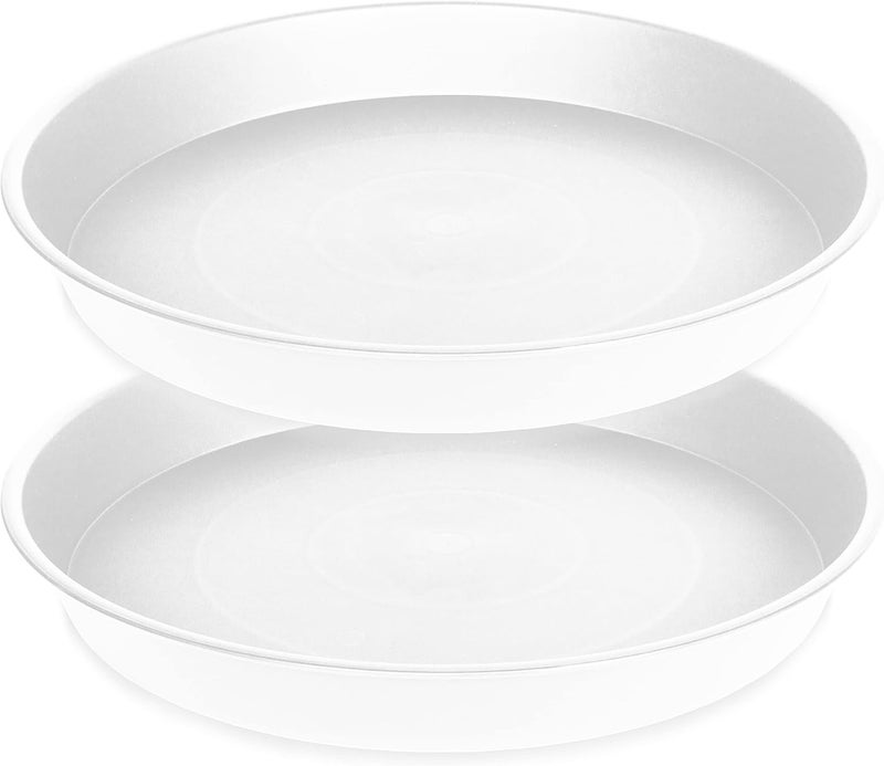 Bleuhome 2 Pack of 14 inch Plant Saucers Bird Bath Bowl, Plant Saucer 14" Round, Plastic Plant Tray for Pots, White Planters for Indoor Plants, Plant Trays for Planter 12-15" (14", Creamy White) - Image 1
