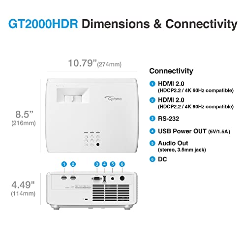 Optoma بروجيكتور ليزر منزلي فائق الصغر بدقة  Full HD من أوبتوما GT2000HDR مع رمي قصير - Image 3