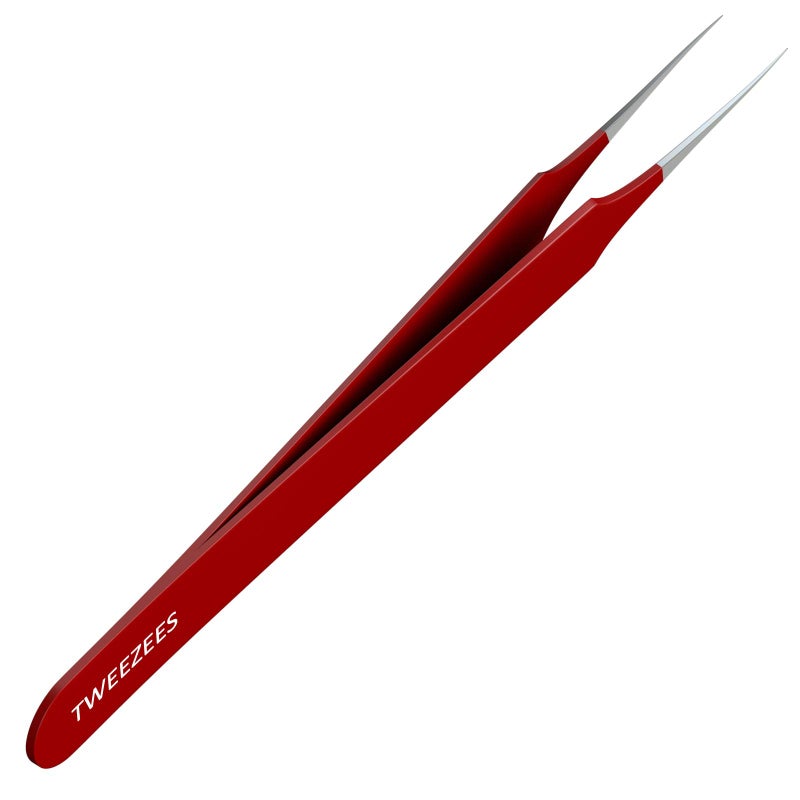 Tweezees Ingrown Hair Tweezers | Pointed Tip | Red | Precision Stainless Steel | Extra Sharp and Perfectly Aligned for Ingrown Hair Treatment & Splinter Removal For Men and Women | By Tweezees - Image 1