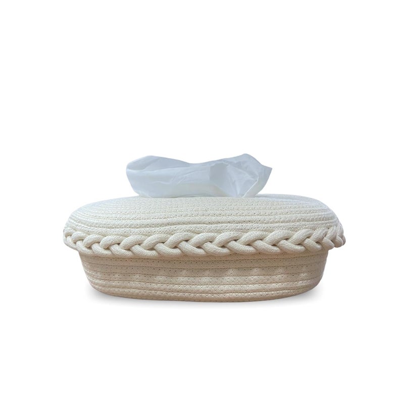 BOBBINY Cotton Tissue Box Holder Rectangular Facial Tissue Box Holder Tissue Dispenser for HomeOfficeCar 28X16X8 Cm Off White Design 2 - Image 5