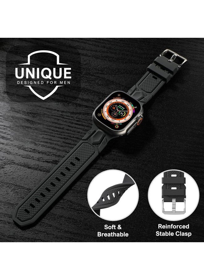 Bandiction - Sport Bands Compatible with Apple Watch Ultra Band, Wide Soft Silicone Apple Watch Band 49mm 45mm 44mm 42mm for Men, Waterproof Replacement Strap for iWatch Ultra 2 Series 9 8 7 6 5 4 SE - Image 1