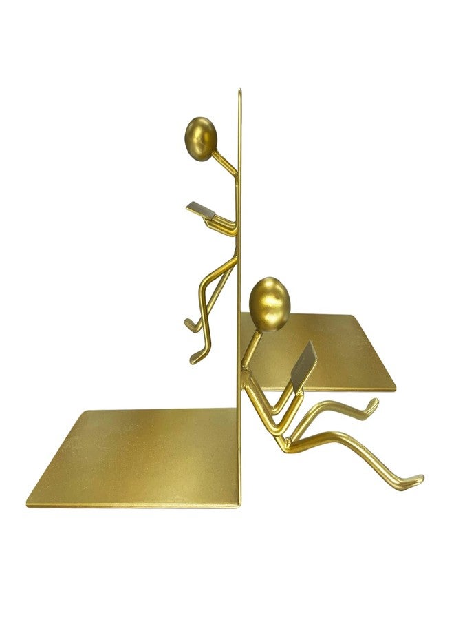 Ottimo Heavy Duty Metal Unique Office Desk Bookends for use as Bookshelf Decor, Home, Office or Kitchen Shelves. Unique, Cute and Decorative Book Stopper to Hold Books, Great Gift Idea (Gold) - Image 1