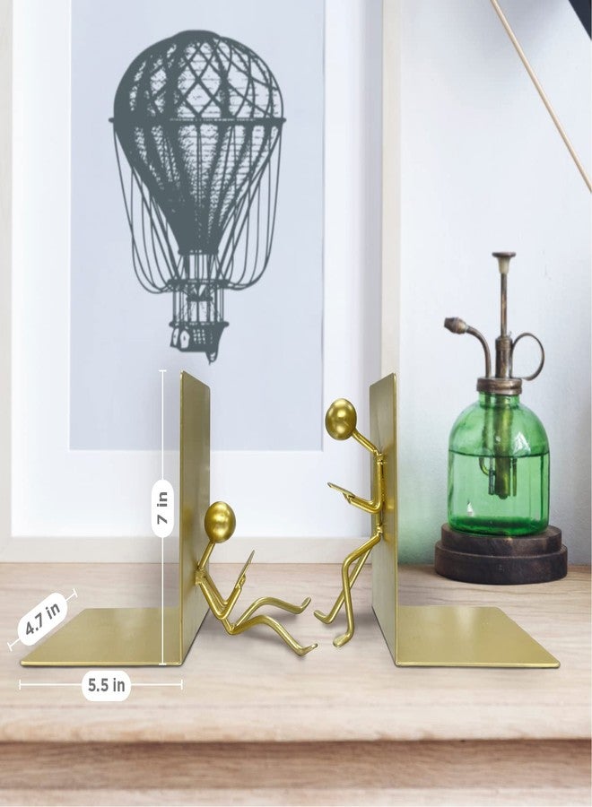 Ottimo Heavy Duty Metal Unique Office Desk Bookends for use as Bookshelf Decor, Home, Office or Kitchen Shelves. Unique, Cute and Decorative Book Stopper to Hold Books, Great Gift Idea (Gold) - Image 5