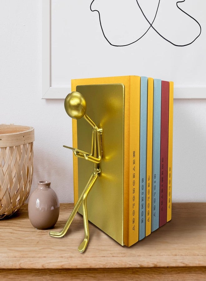 Ottimo Heavy Duty Metal Unique Office Desk Bookends for use as Bookshelf Decor, Home, Office or Kitchen Shelves. Unique, Cute and Decorative Book Stopper to Hold Books, Great Gift Idea (Gold) - Image 2