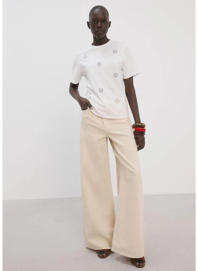 مانجو Embroidered cutwork cotton T-shirt