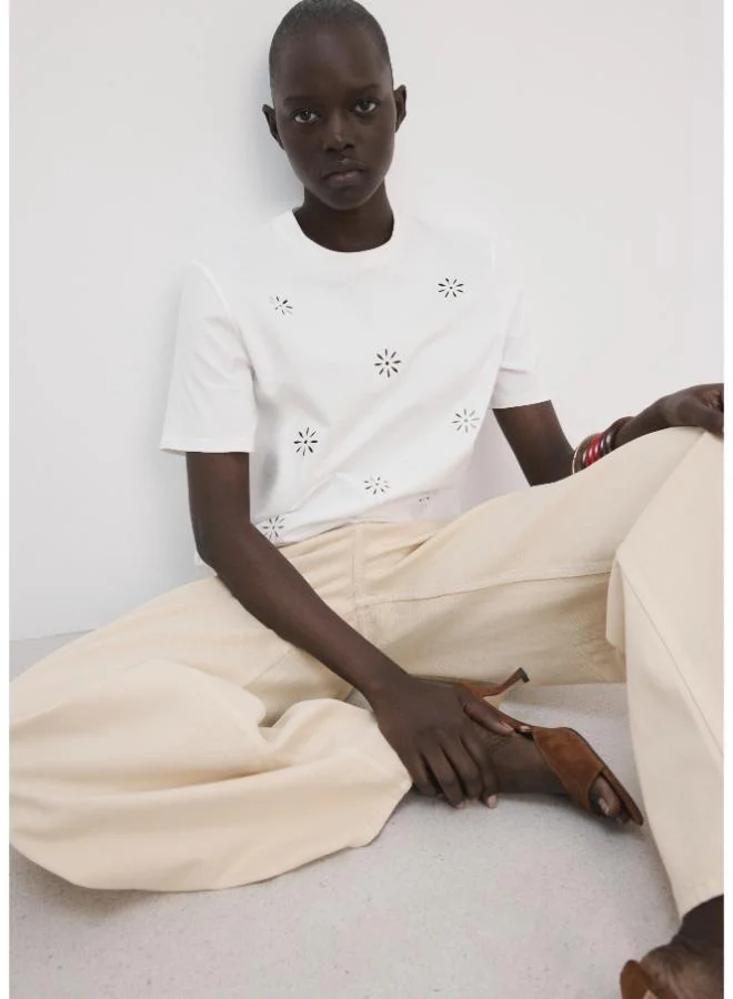 Mango  Embroidered cutwork cotton T-shirt for Women | Best Price UAE