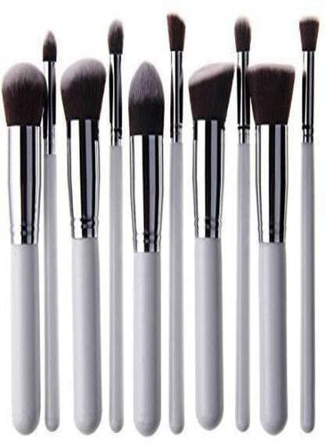 DATNASAYAD White Color Cosmetics Brush Set For Face Makeup Brushes Kit, Pack Of 10 - Image 2