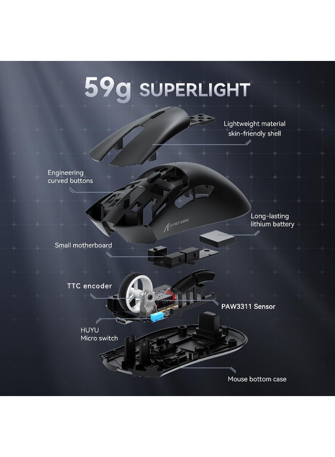 هجوم القرش ATTACK SHARK R1 Wireless/Wired Gaming Mouse Black  - Image 5