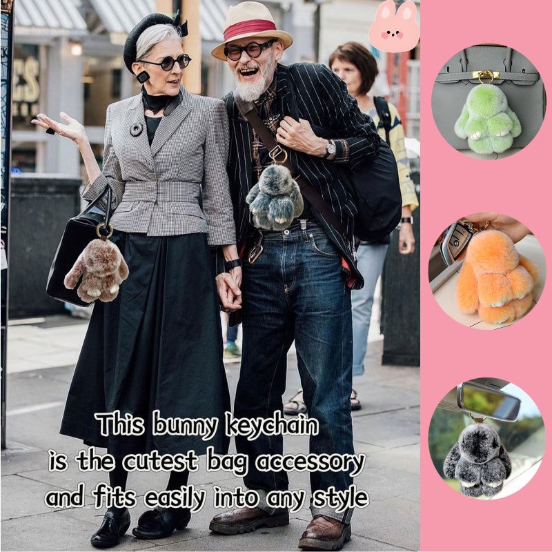 MINGRI Soft Bunny Keychain with Tin,Cute Easter Gift Plush Keychain for Backpack,Bag Charm Gift Key Chainï¼ˆKhaki - Image 4