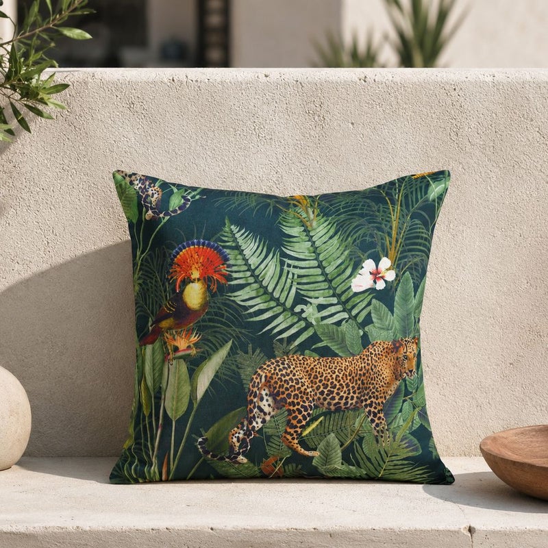 DANUBE HOME Toss Pillow With Zipper Without Piping 45X45Cm - Wild Leopard, Multicolour, Wild Patterned Toss Pillow, 100% Polyester Fabric, For Outdoor Chairs - Image 1