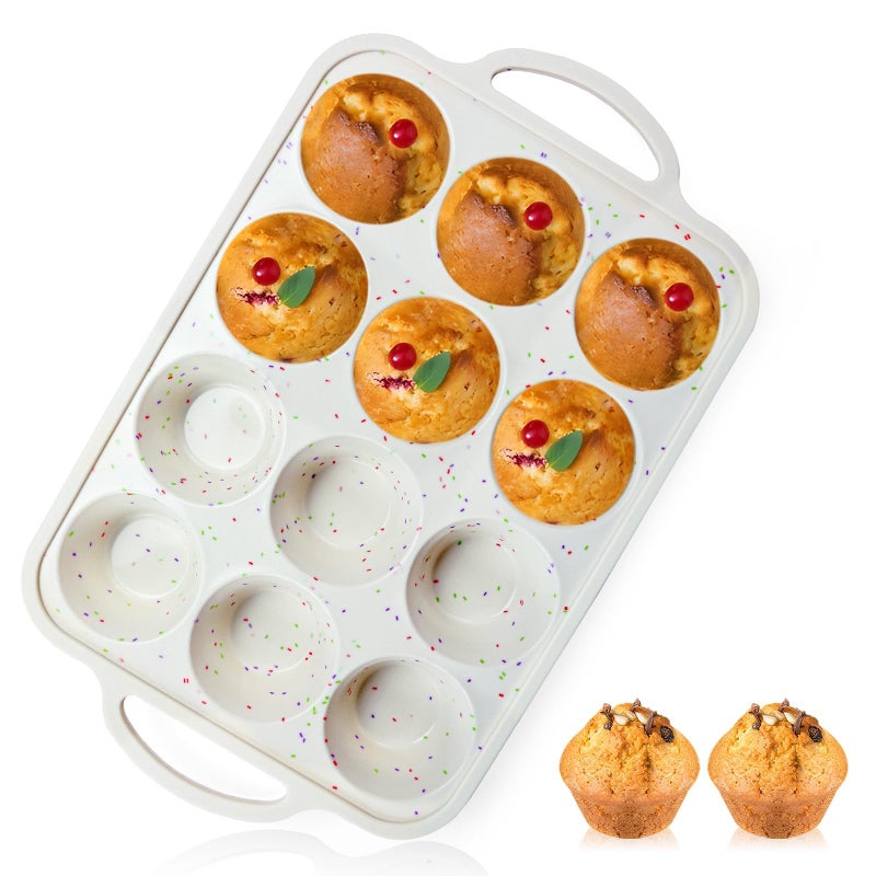 Vinino 1Pack Silicone Muffin Pan For Baking With Metal Reinforced Frame  12 Cup Regular Size Cupcake Pan  Bpa Free Silicone Muffin Tray  Cupcake Baking Pan Molds For Oven Dishwasher Safe - Cream - Image 1