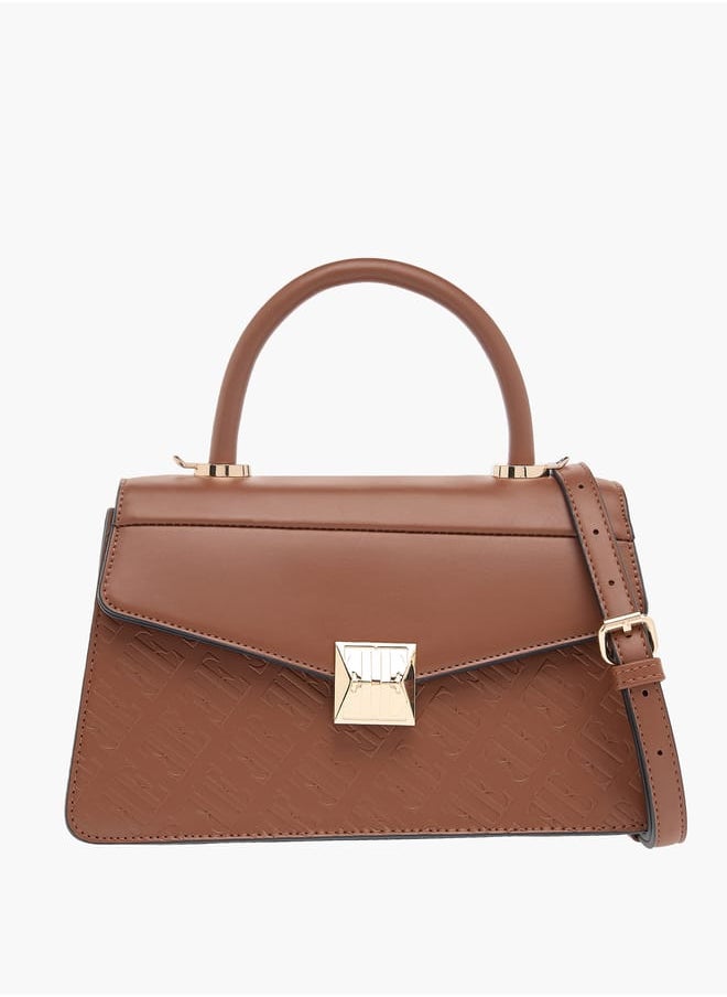 ELLE Monogram Embossed Satchel Bag with Handle and Detachable Strap  - Image 1