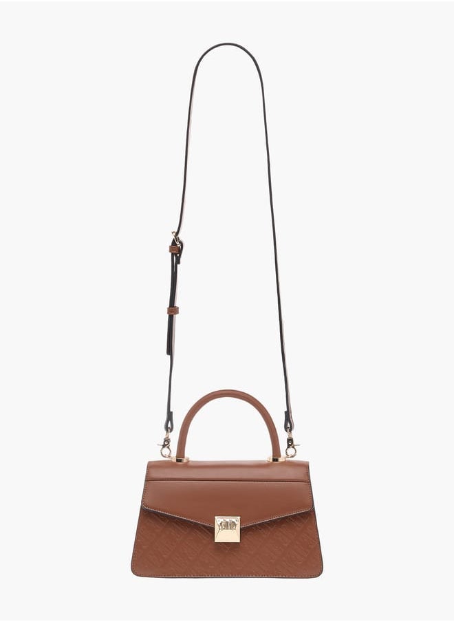 ELLE Monogram Embossed Satchel Bag with Handle and Detachable Strap  - Image 2