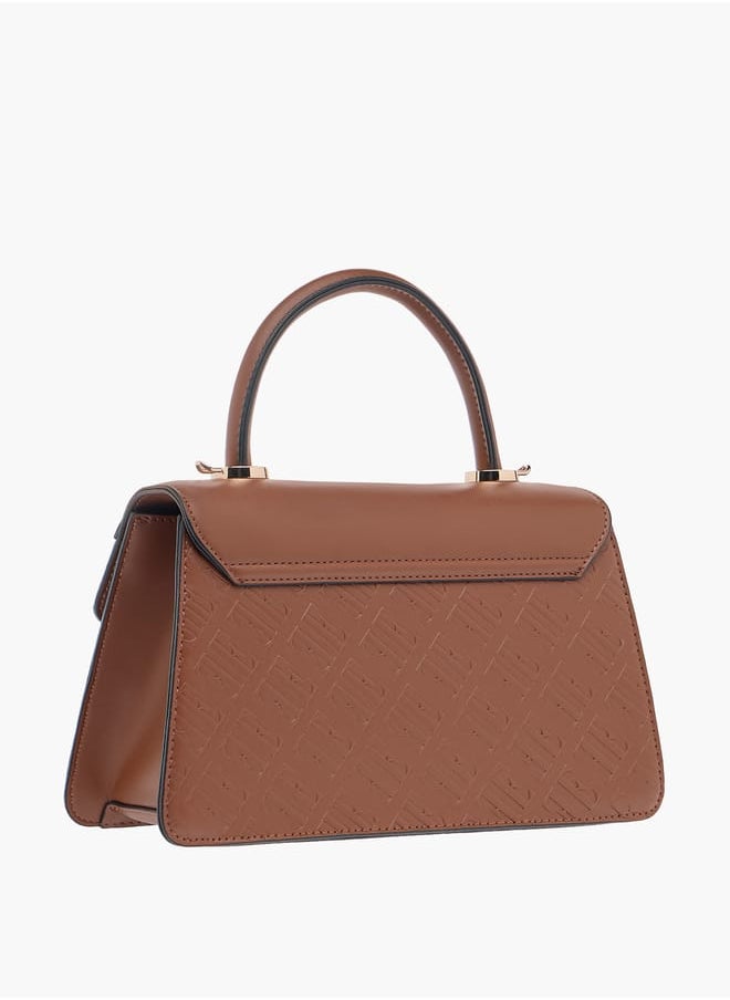 ELLE Monogram Embossed Satchel Bag with Handle and Detachable Strap  - Image 3