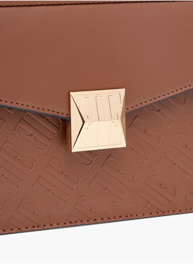 ELLE Monogram Embossed Satchel Bag with Handle and Detachable Strap  - Image 4