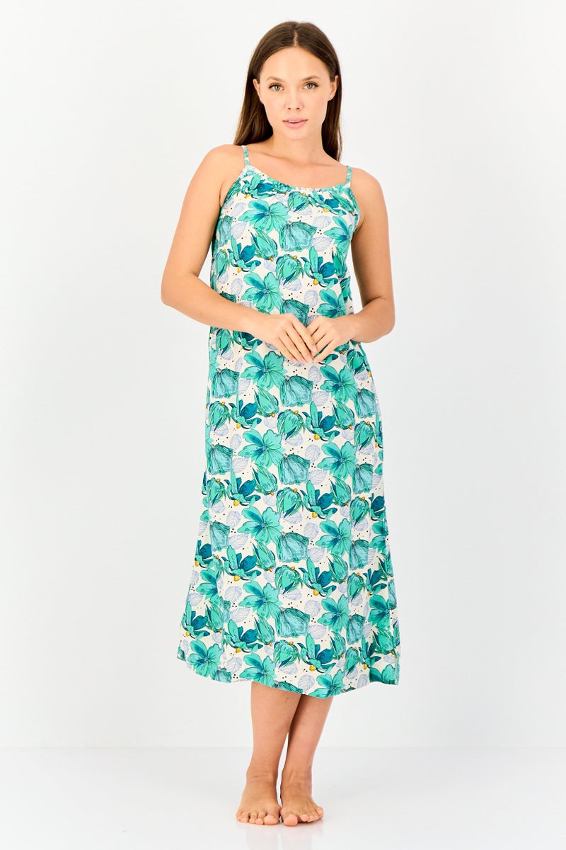 zivame Women Floral Print Short Sleeves Sleeping Dress, Multicolor - Image 1