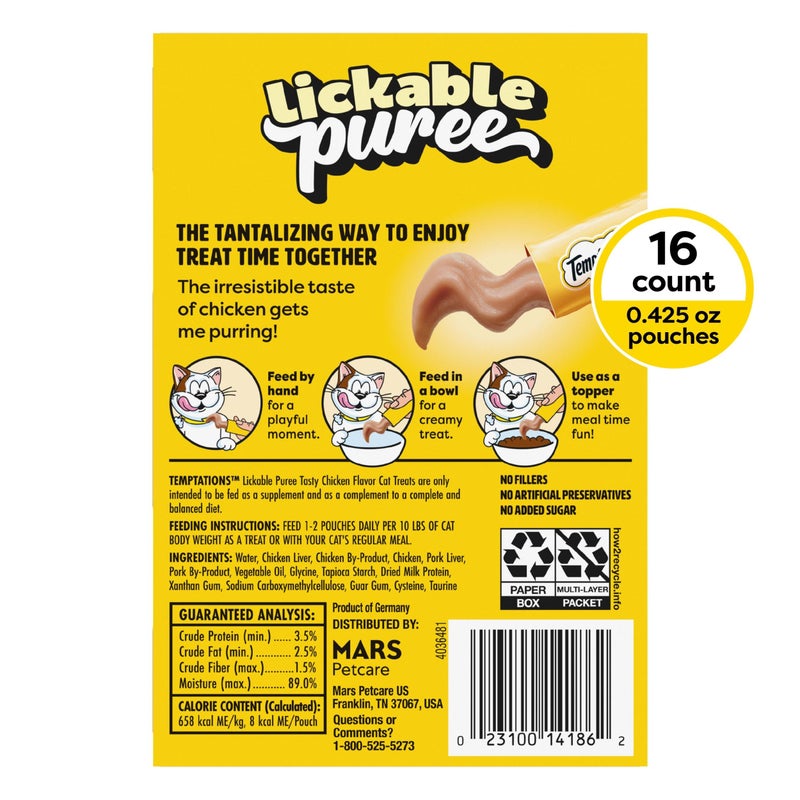 Temptations Creamy Puree Squeezable Lickable Cat Treats, Wet Cat Treats with Chicken, 0.42 oz. Tubes, 16 Count - Image 2