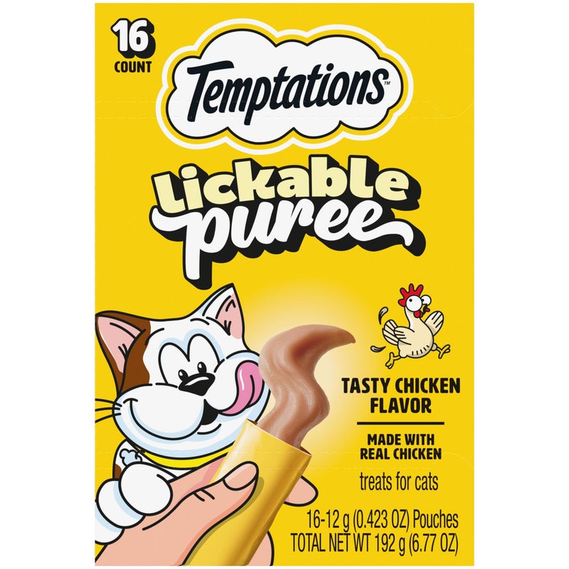 Temptations Creamy Puree Squeezable Lickable Cat Treats, Wet Cat Treats with Chicken, 0.42 oz. Tubes, 16 Count - Image 1