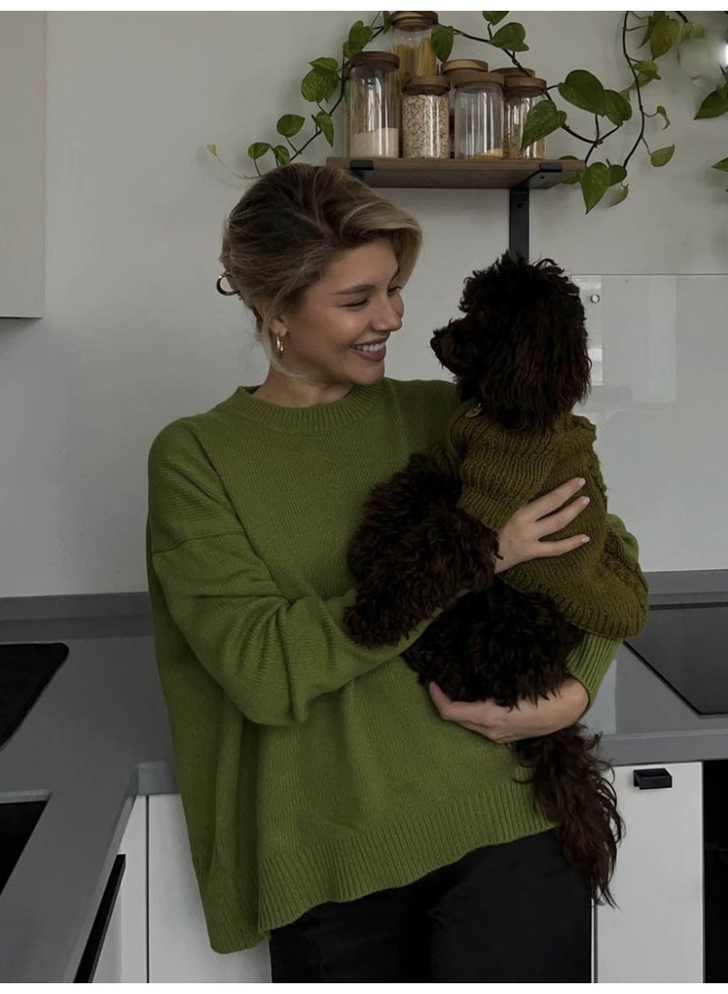 NIBEMINENT Sweater Women O Neck Long Sleeve Knitted Jumpers Solid Casual Loose Pullovers Autumn Winter Female Warm Sweaters - Image 1