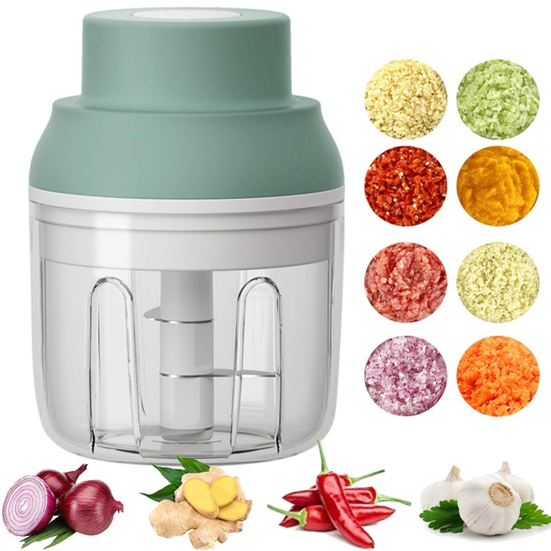 KT-GARY Electric Mini Food Chopper,250ML Portable Garlic Chopper with USB Charging Function, Mini Food Slicer for Onion Vegetables Chili Ginger Meat Nuts Fruits Salad (Green) - Image 1